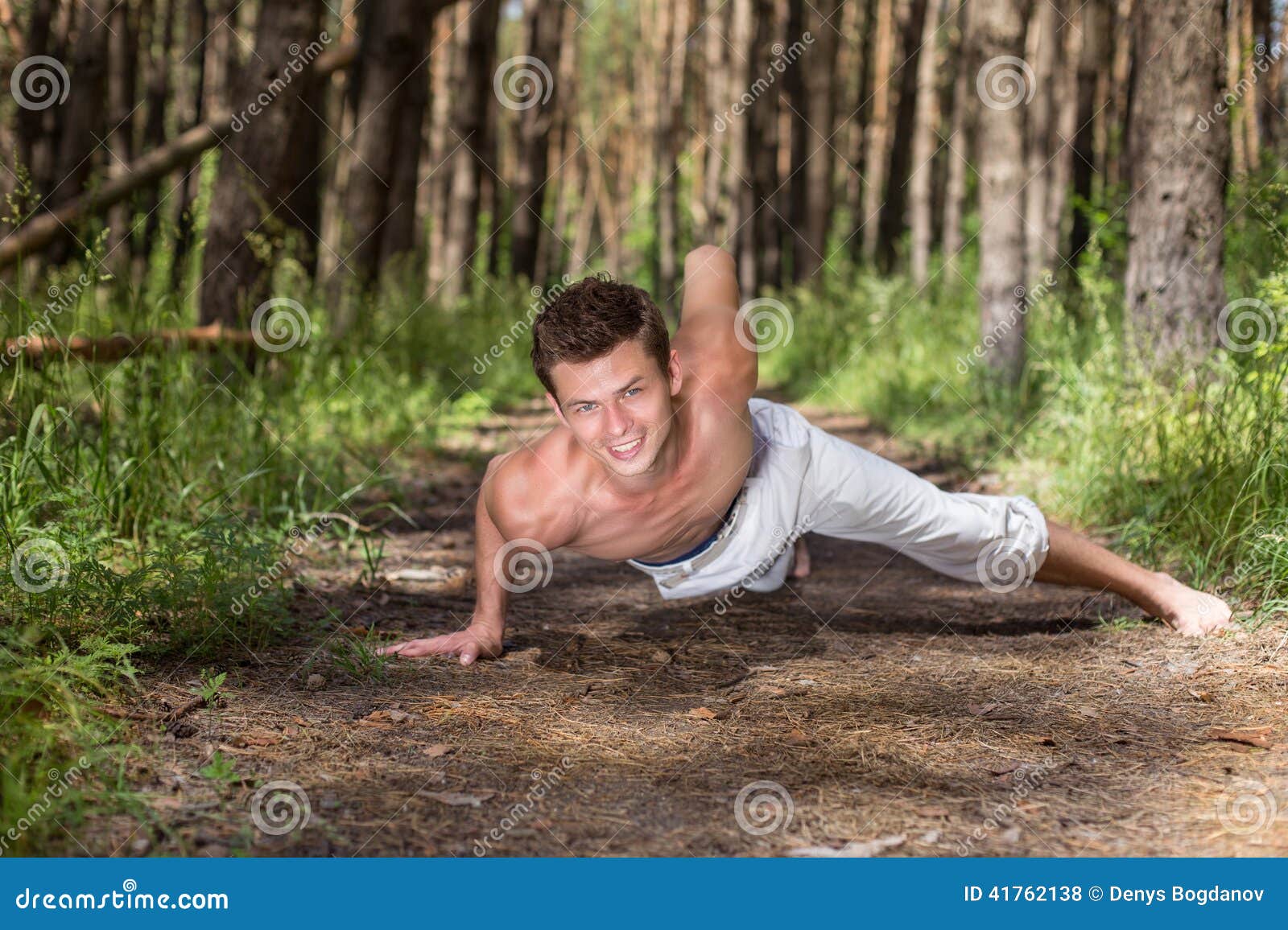 A Healthy Man is Push-up in the Forest Stock Photo - Image of muscular,  beatiful: 41762138