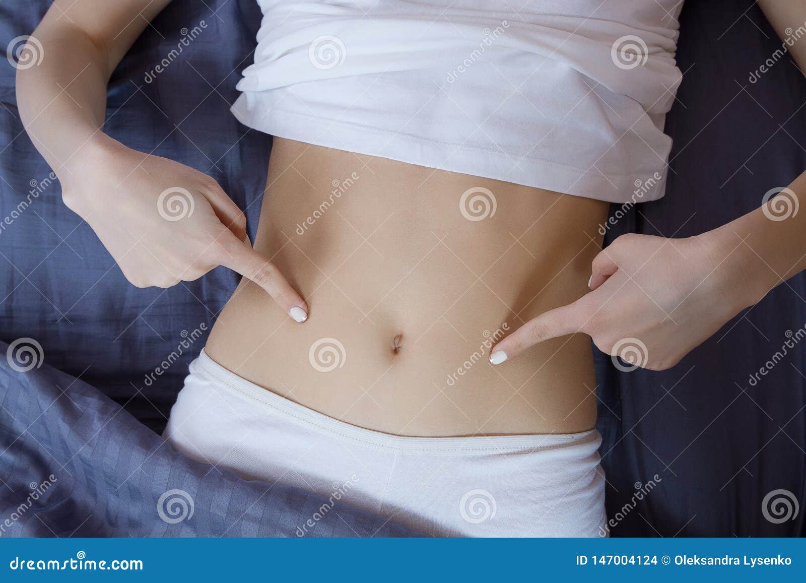 Healthy Nutrition and Belly Health Concept. Close Up of Woman Flat