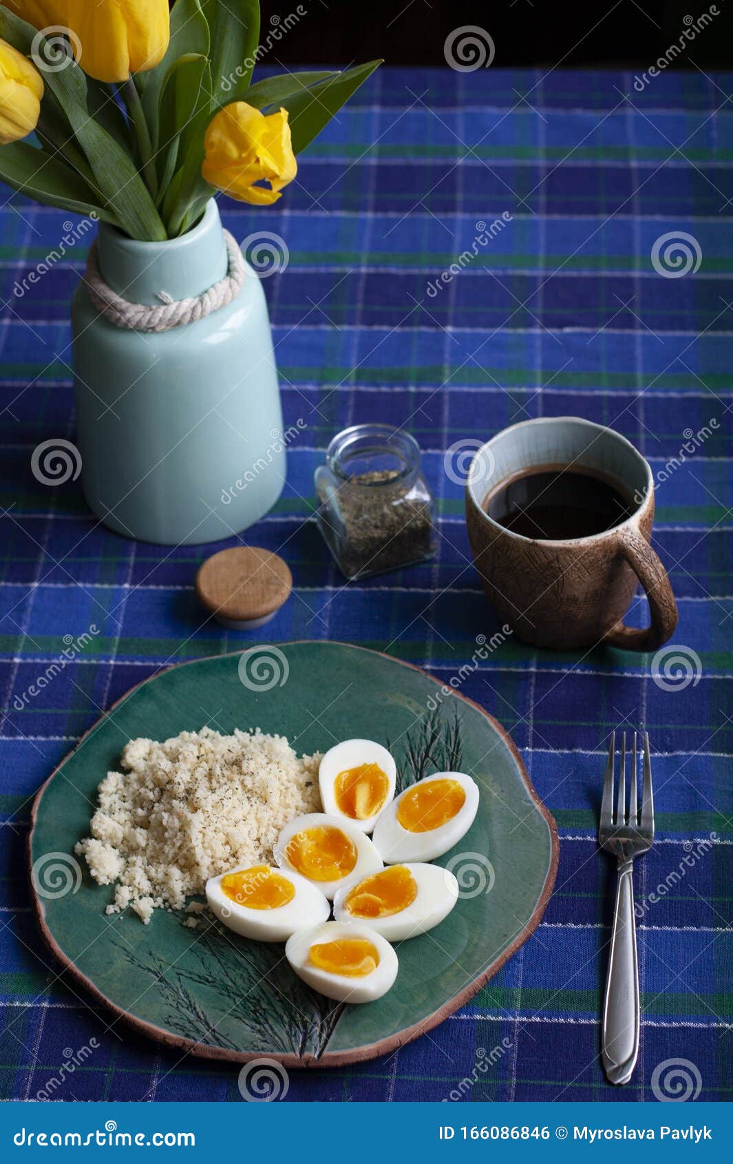 Healthy and Nutritious Breakfast a Cup of Tea; a Plate of Hardboilde