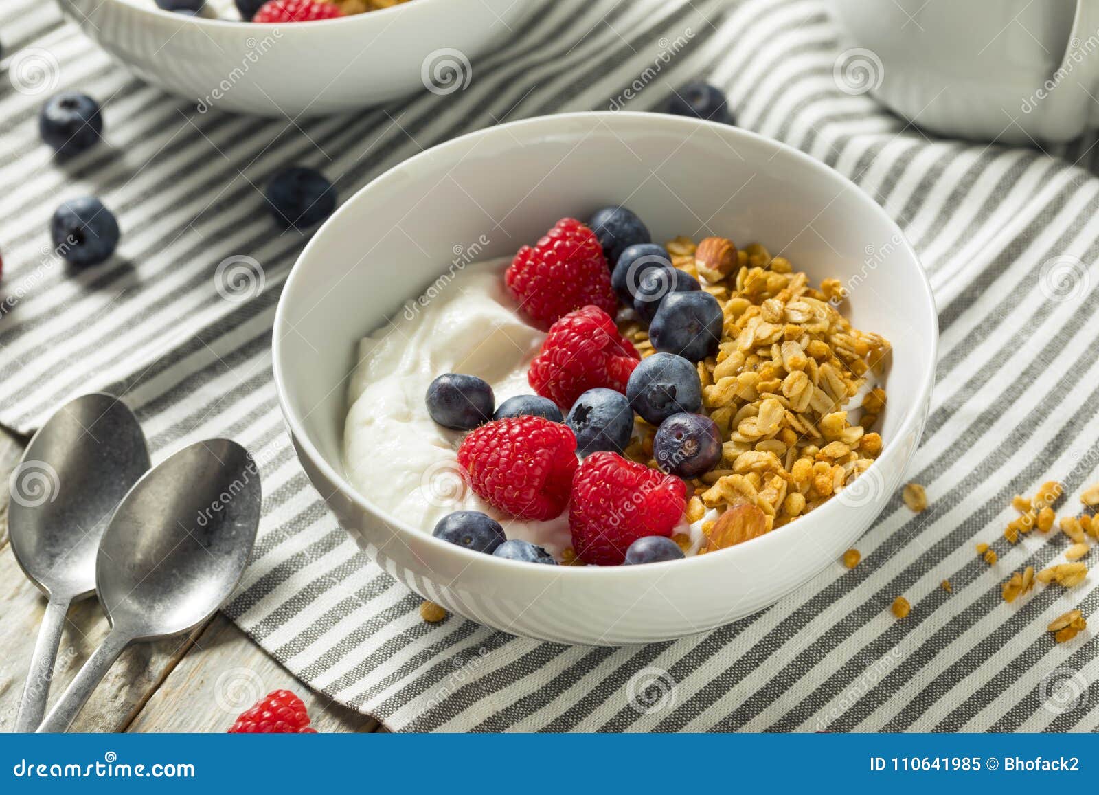 Healthy Organic Greek Yogurt with Granola and Berries Stock Image