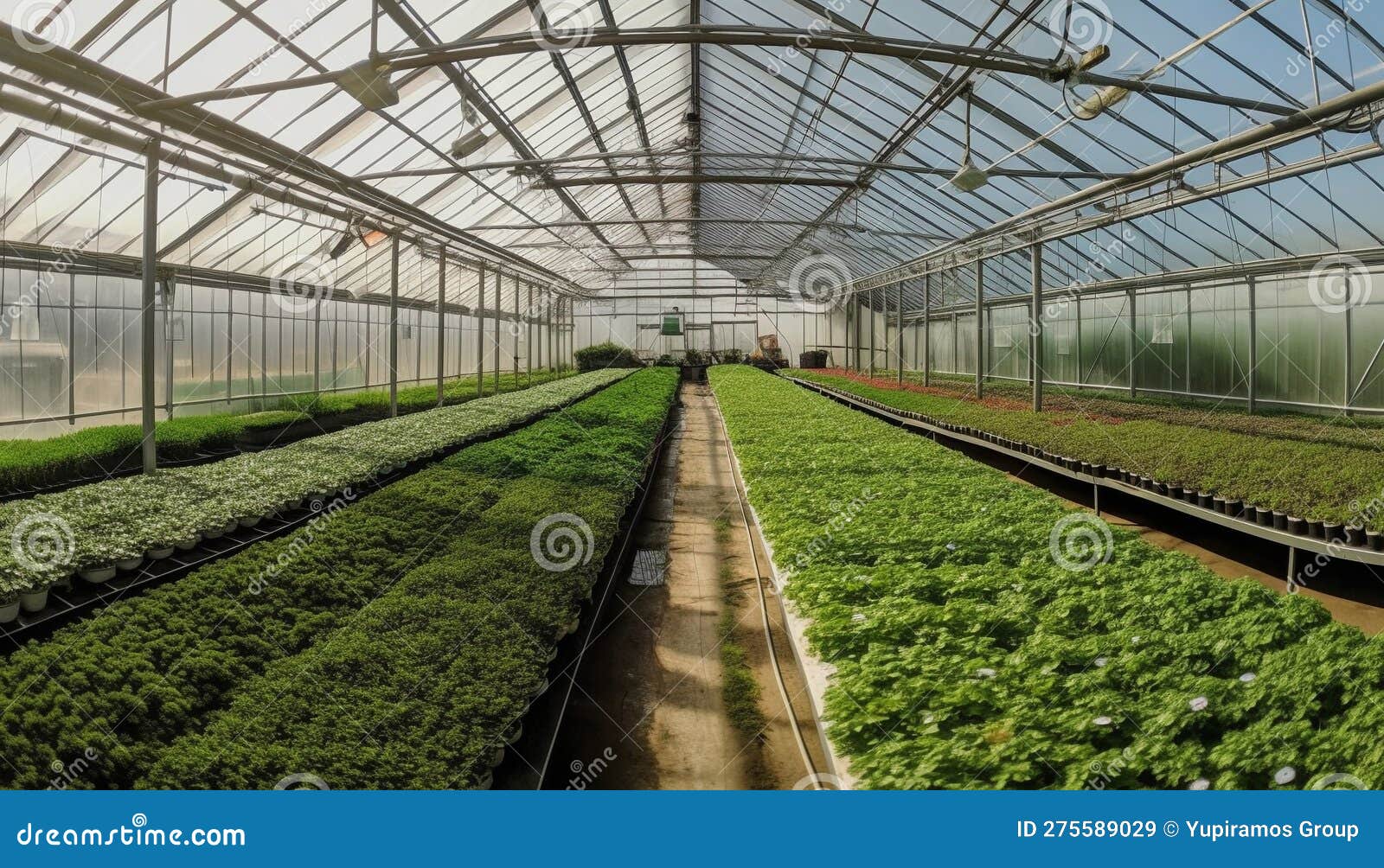 Healthy Plants Thrive in Modern Greenhouse Technology Generated by AI