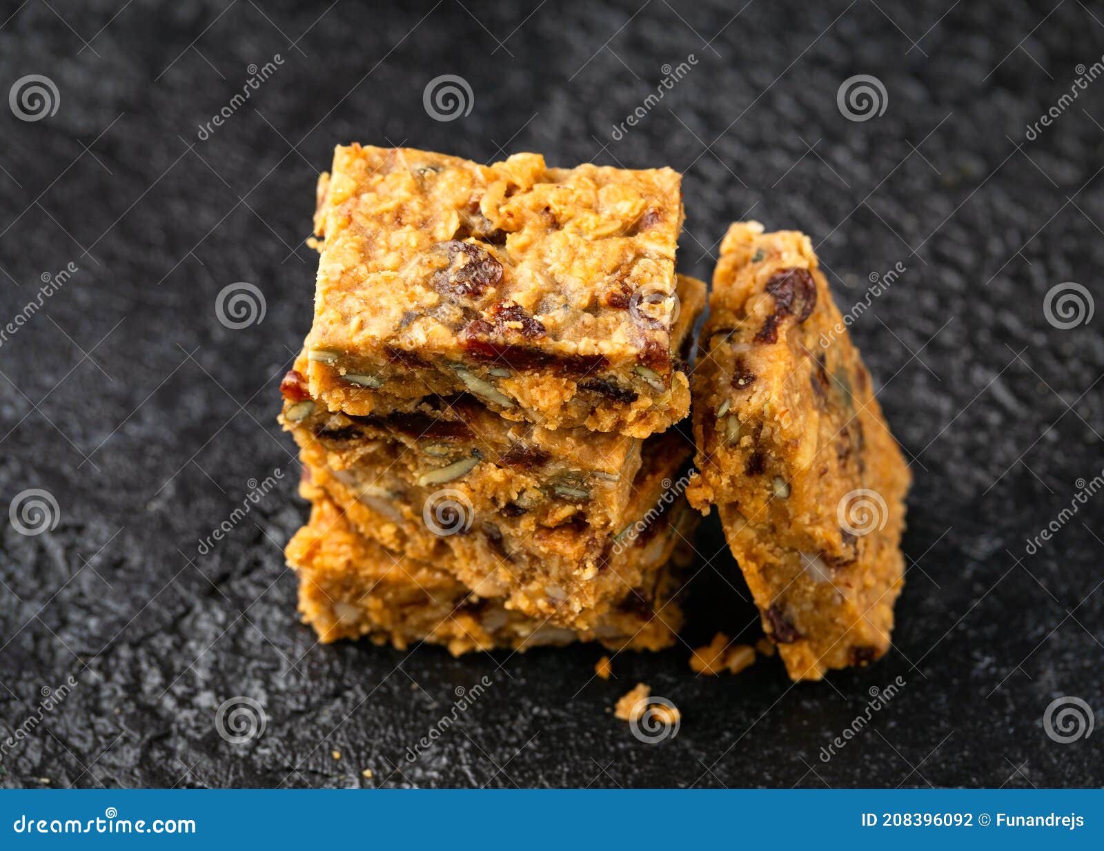 Healthy Protein Granola Flapjack Snack Bars with Seeds and Nuts Stock