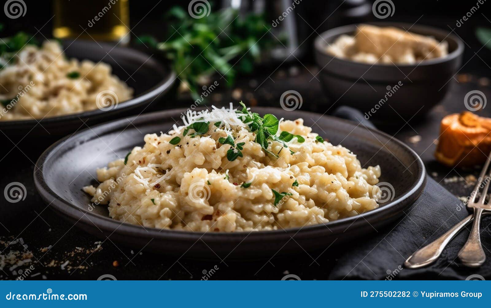 Healthy Risotto Meal on Rustic Wooden Table Generated by AI Stock Photo