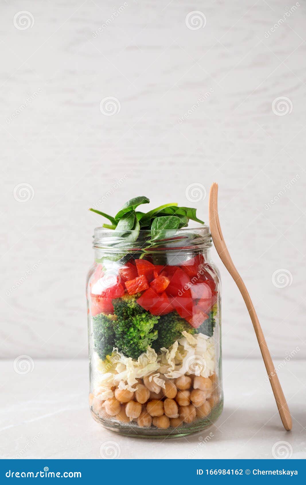Healthy Salad in Glass Jar on Table Stock Photo Image of diet, green