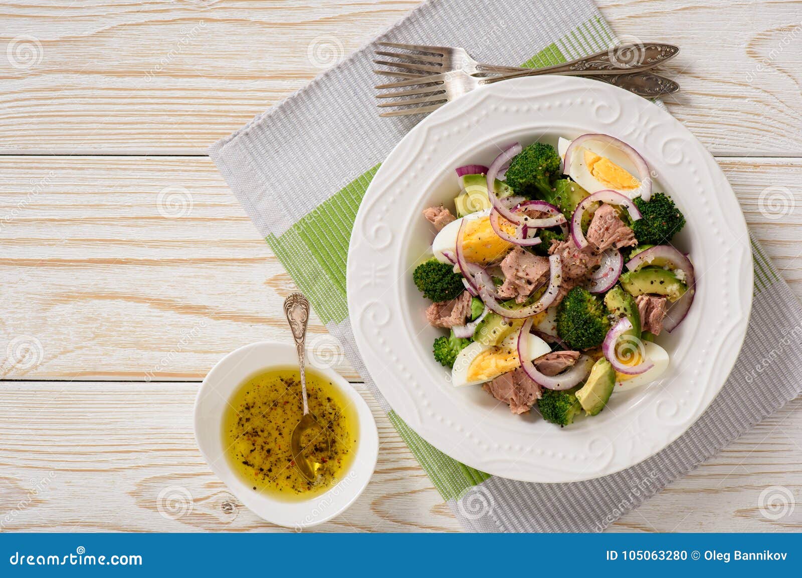 Healthy Salad with Tuna, Eggs and Broccoli. Stock Photo Image of