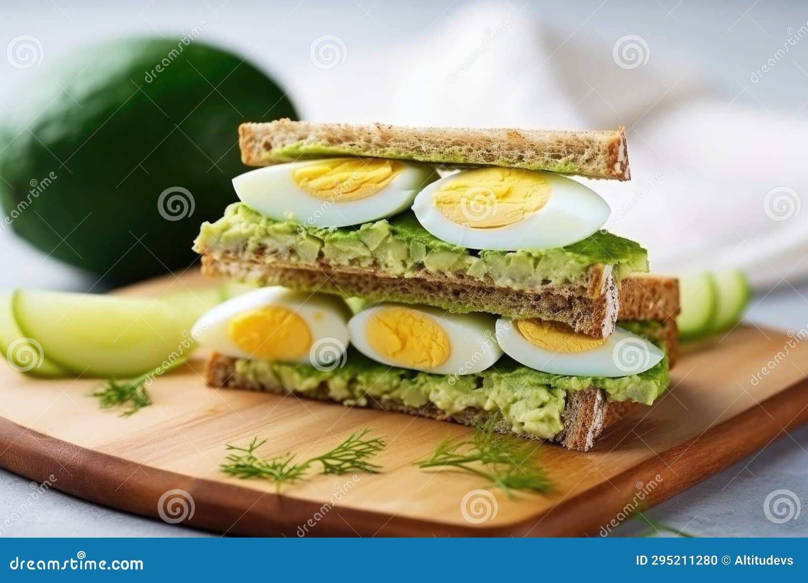Healthy Sandwich with Avocado and Hardboiled Egg Slices Stock Photo