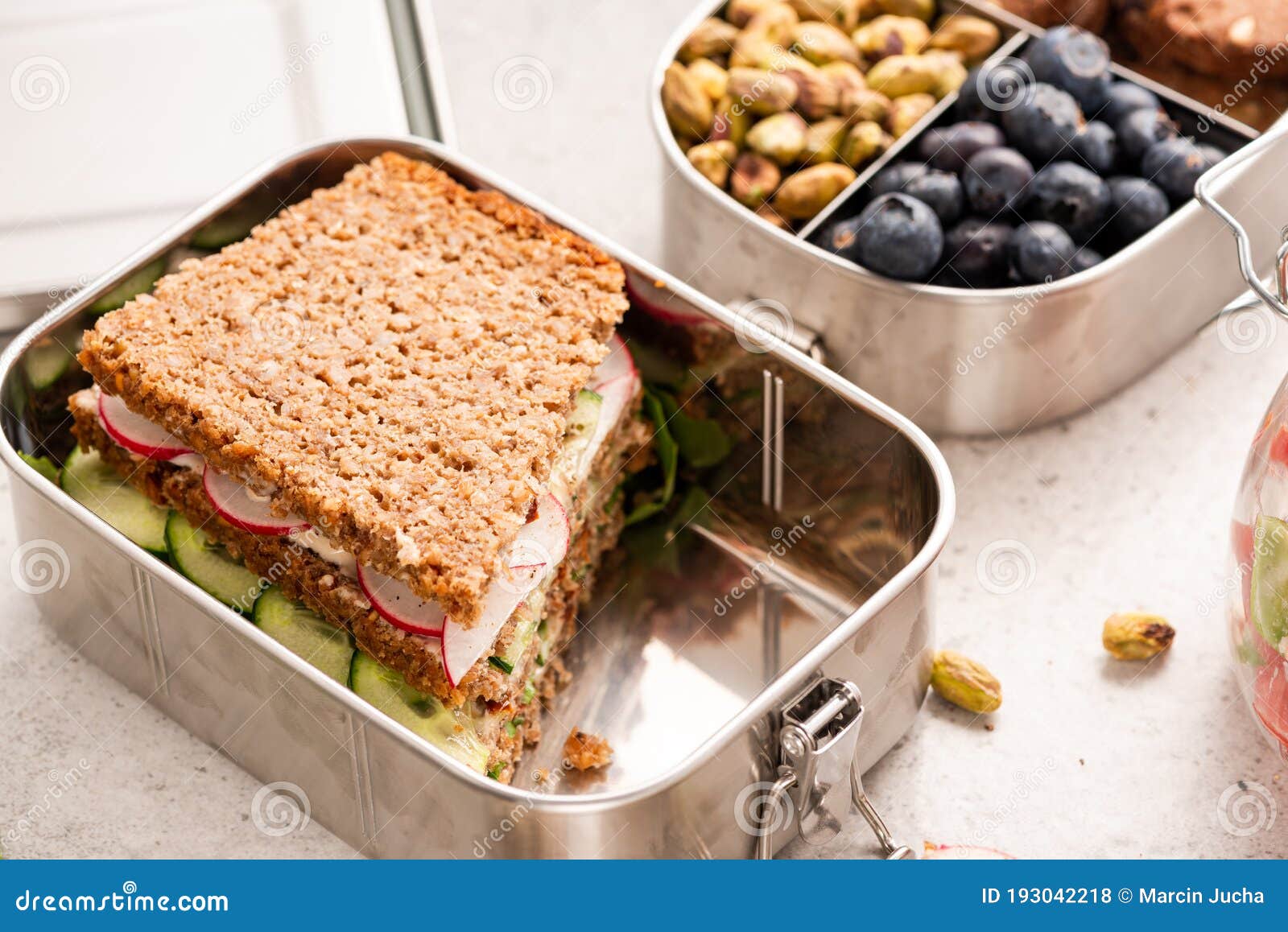 Healthy Sandwich Packed into Bento or Lunchbox Container Stock Photo