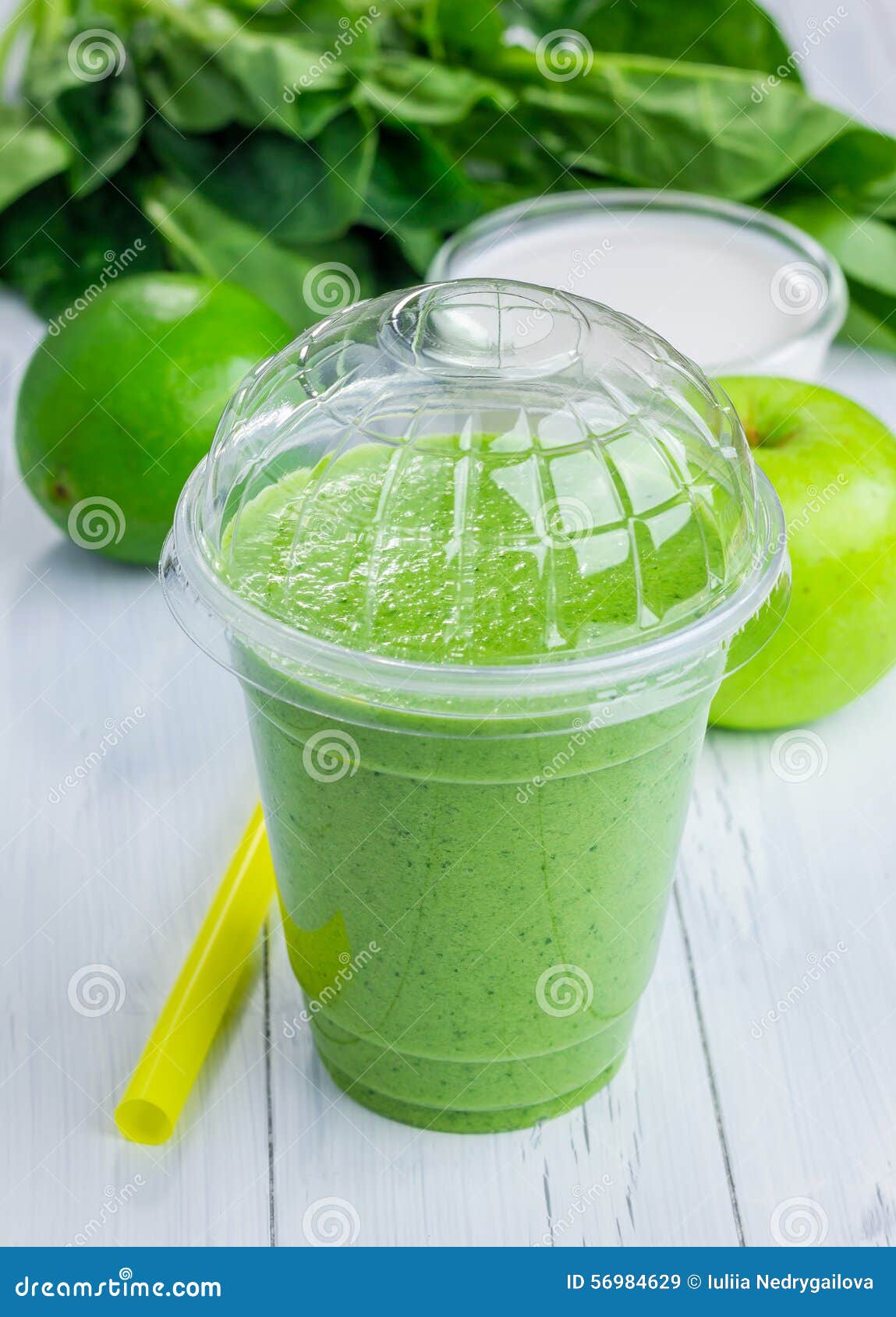 Healthy Smoothie with Green Apple, Spinach, Lime and Coconut Milk Stock