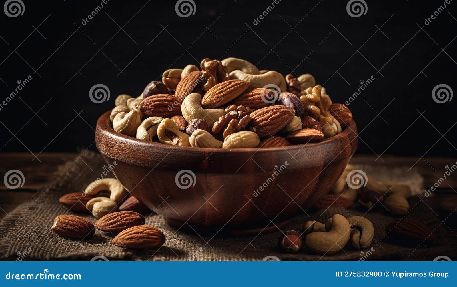 Healthy Snack Bowl Almonds, Cashews, and Pecans Generated by AI Stock
