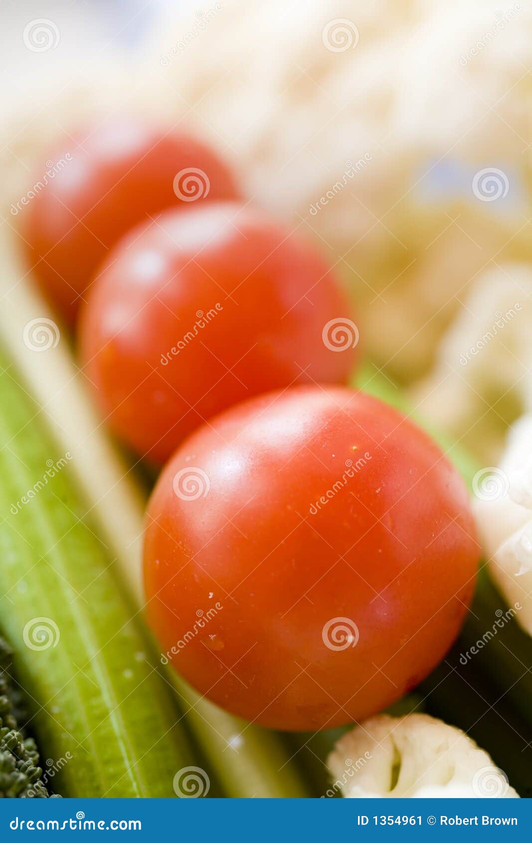 A Healthy Snack Cauliflower, Broccoli, Tomatoes, and Celery Stock