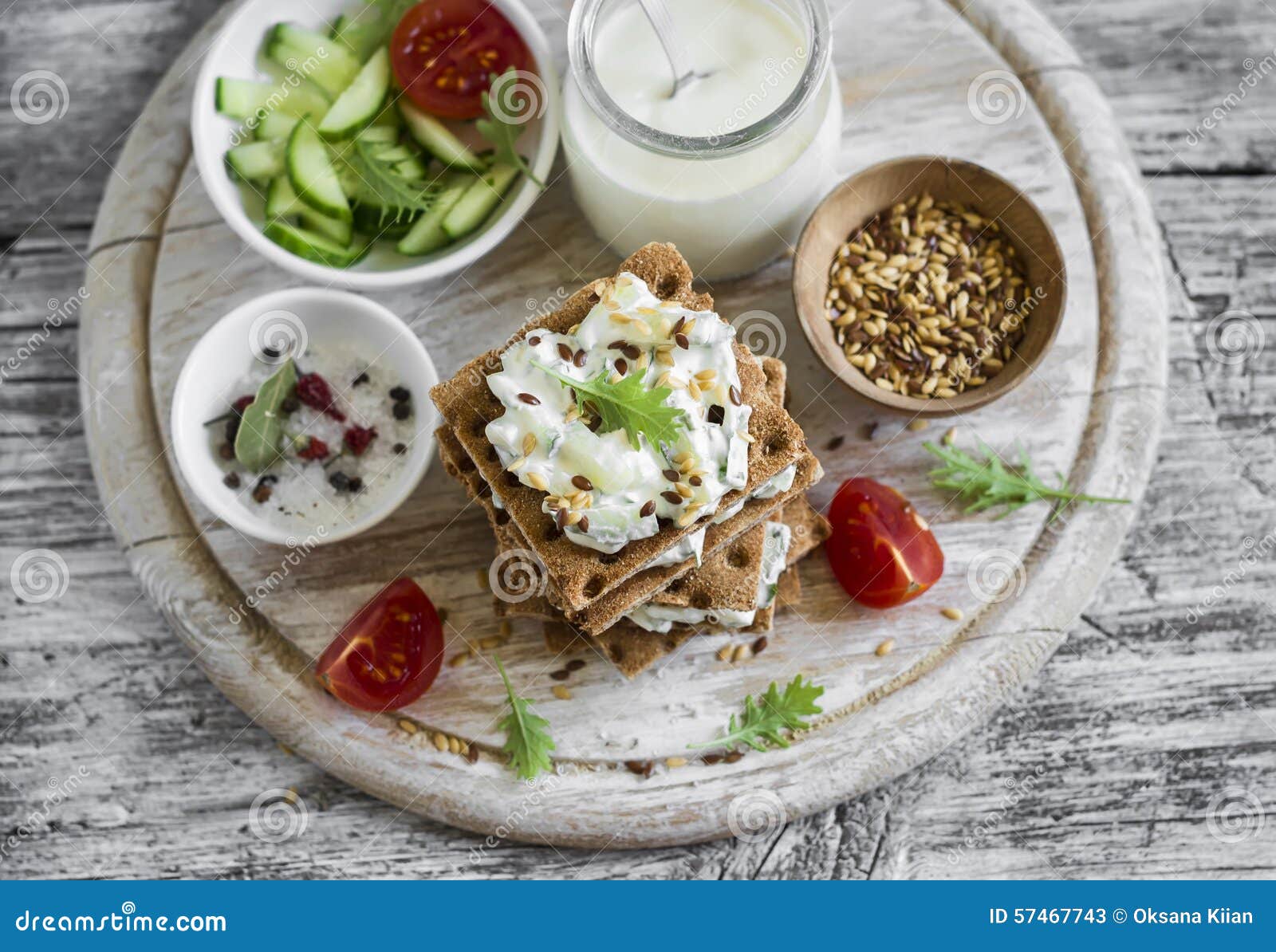 Healthy Snack Rye Crackers Cottage Cheese With Cucumber And