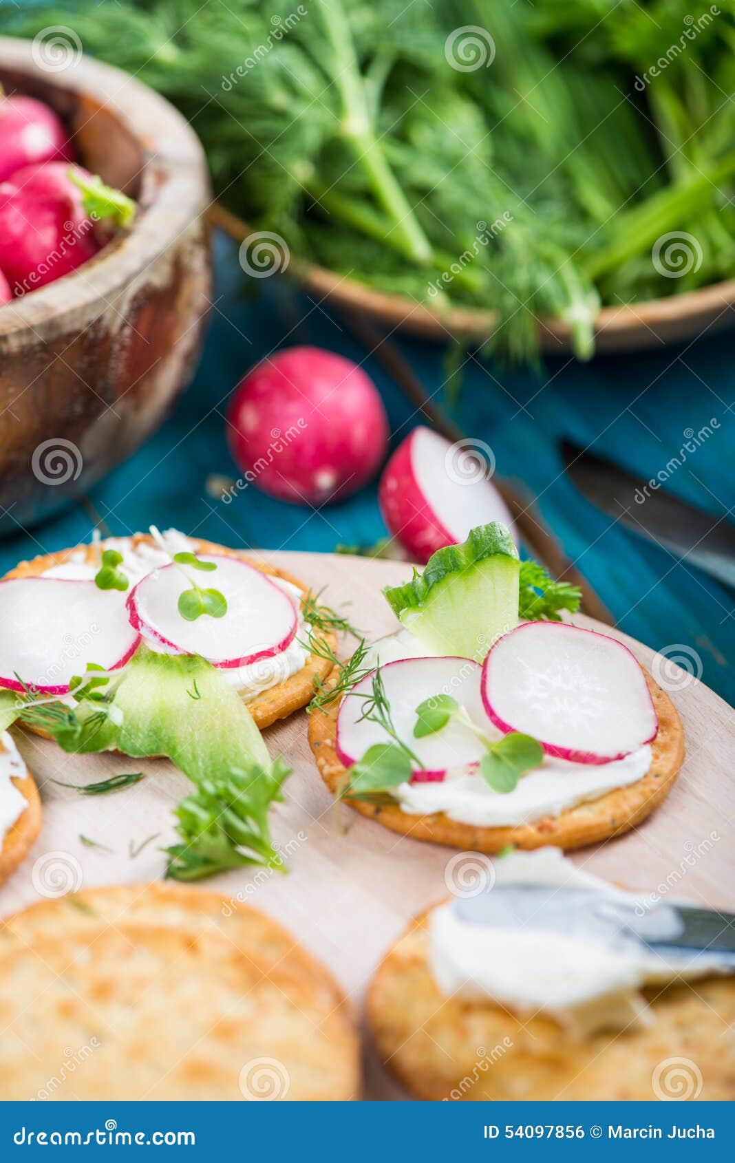 Healthy Snacks Crackers With Cottage Cheese And Fresh Vegetables