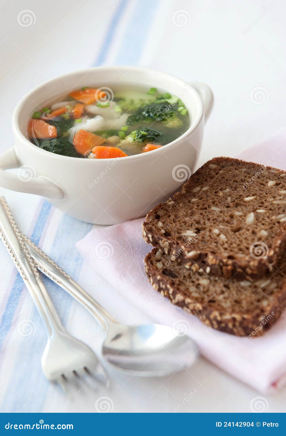 Healthy Soup with Wholemeal Bread Stock Photo Image of color, bran