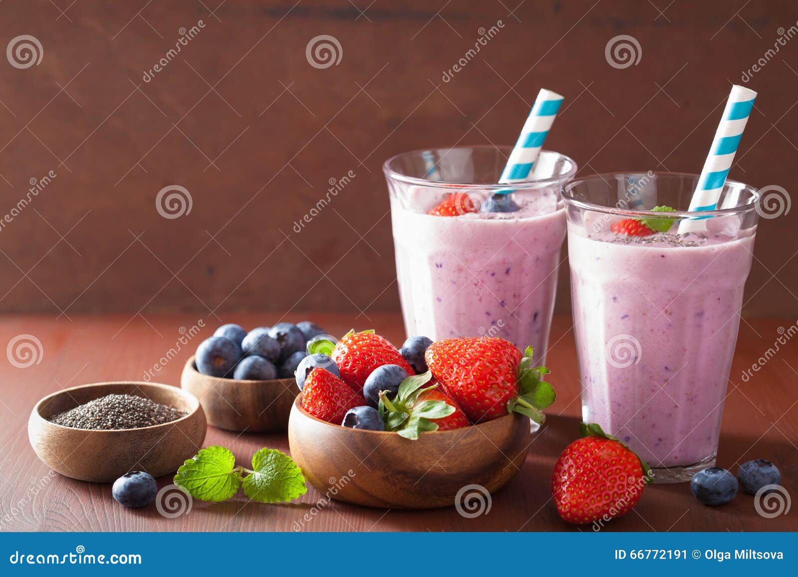 Healthy Strawberry Blueberry Smoothie with Chia Seed Stock Image