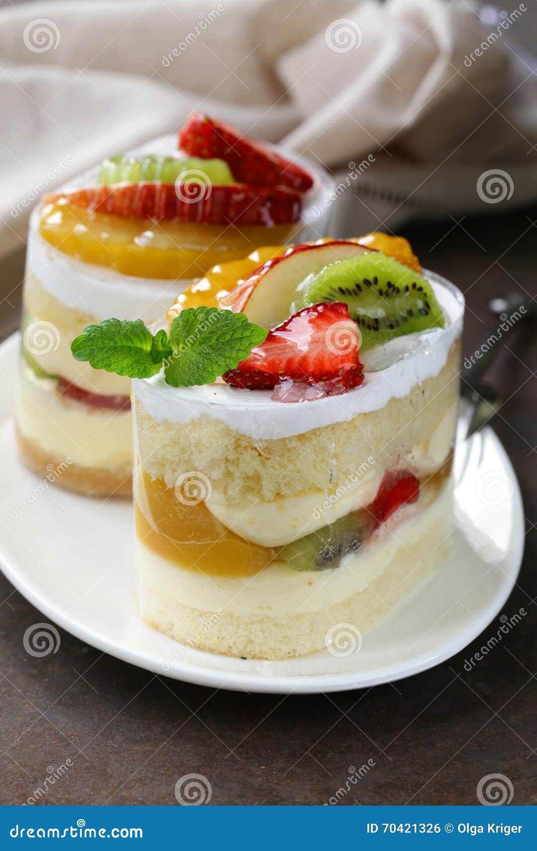 Healthy Summer Dessert with Fresh Fruit, Biscuits Stock Photo Image