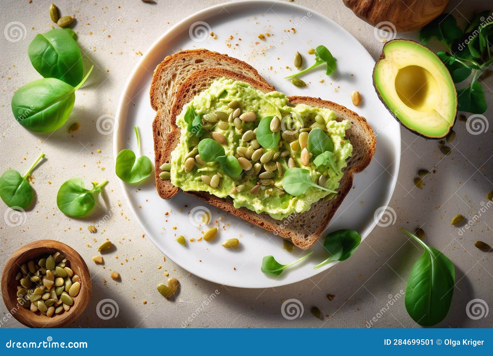 Healthy Vegetarian Avocado Toast with Rye Bread Stock Illustration
