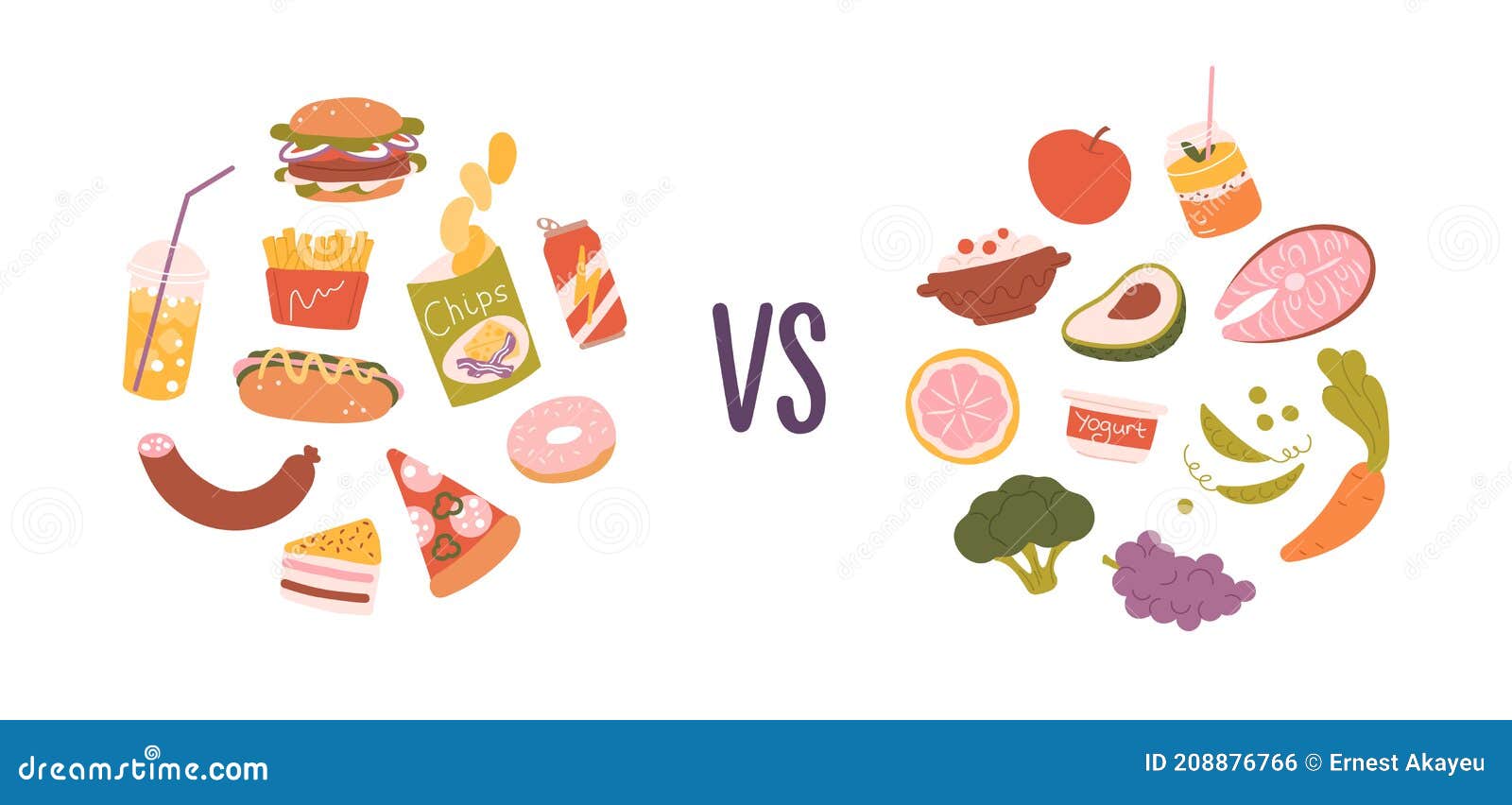 Healthy Vs Unhealthy Food Concept Of Choice Between Good And Bad