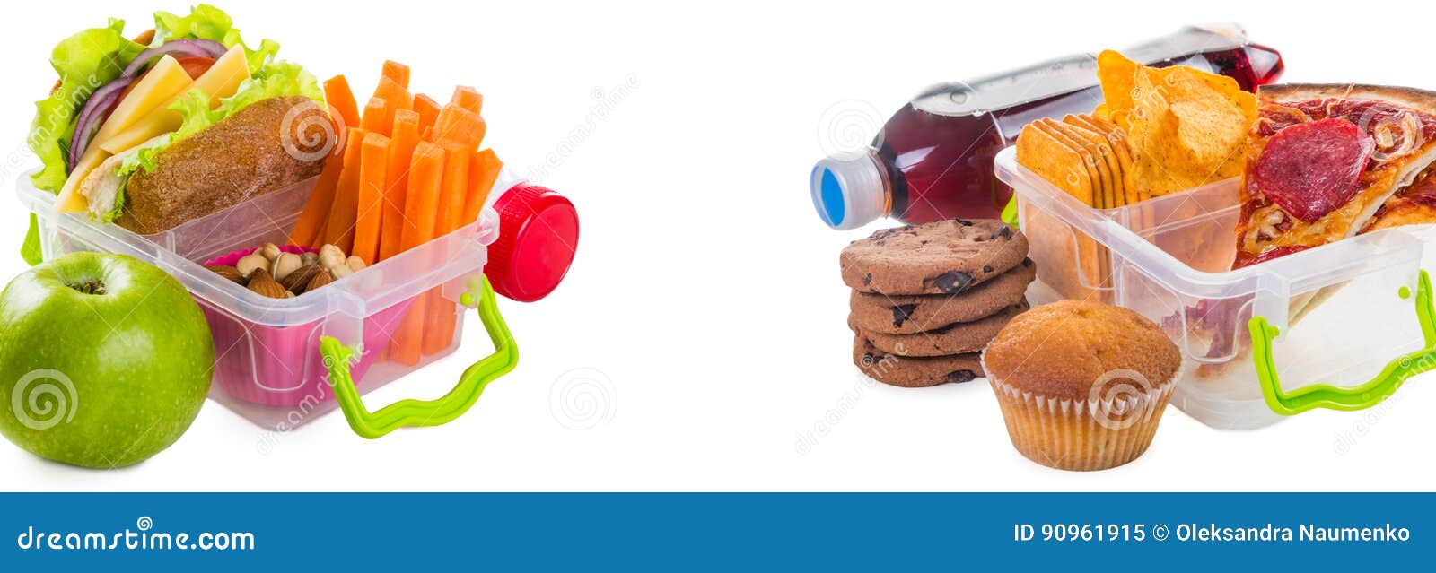 Healthy Vs Unhealthy Lunch Boxes Stock Image Image of unhealthy, healthy 90961915