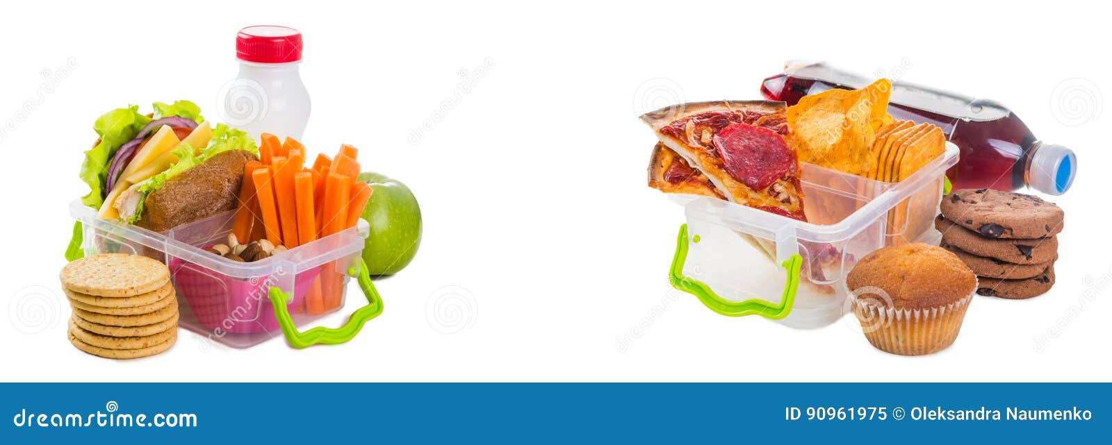 Healthy Vs Unhealthy Lunch Boxes Stock Image Image of kids, cookie