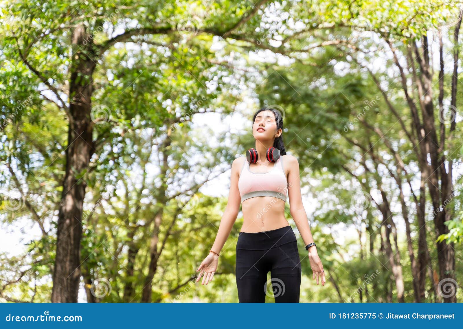 Healthy Woman are Inhaling Fresh Air during Exercise in a Happy and ...