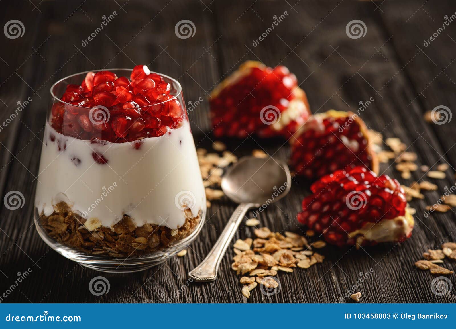 Healthy Yogurt Dessert with Muesli and Pomegranate. Stock Image Image of sweet, homemade
