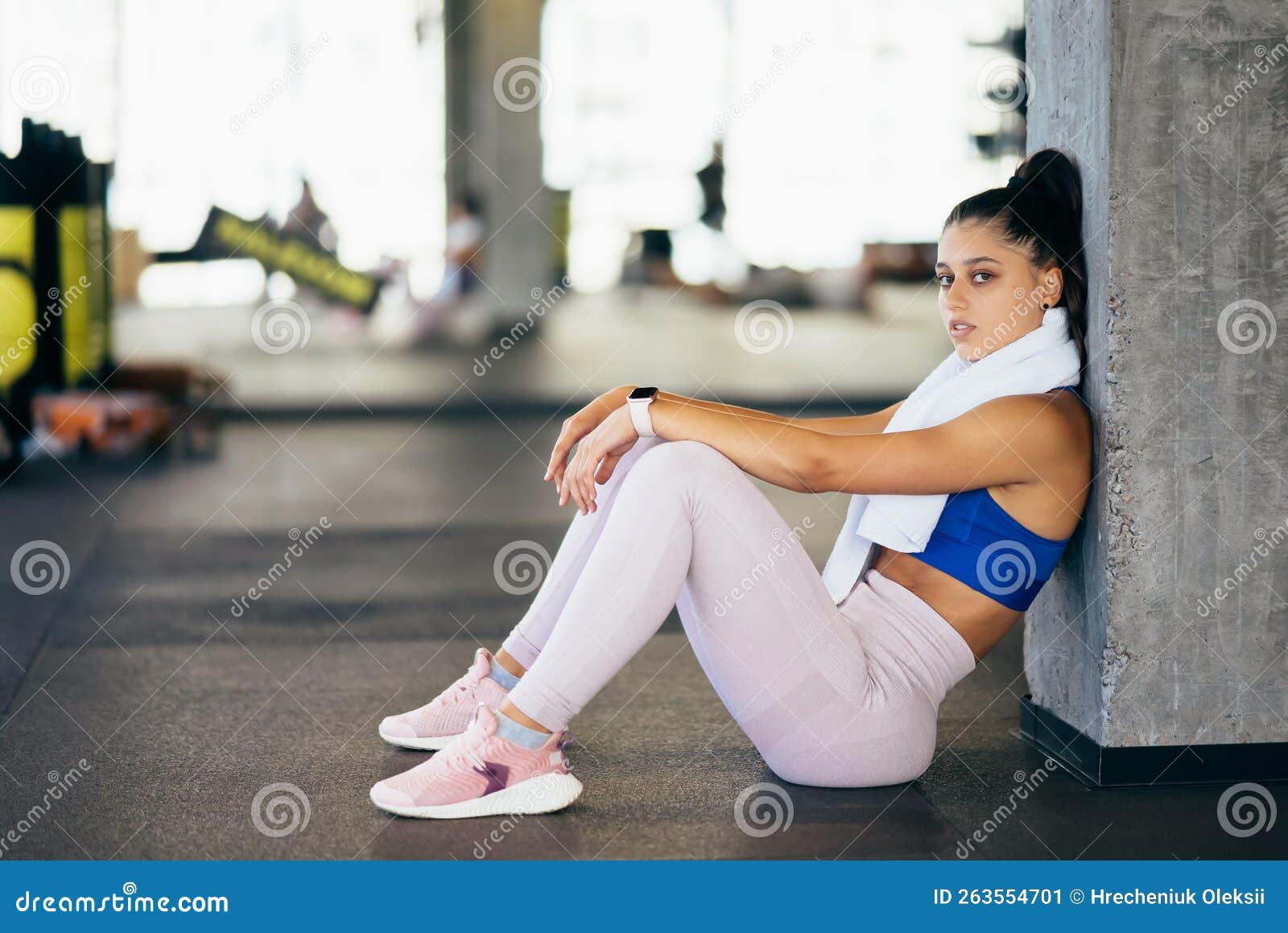 Healthy Young Female Sitting Relaxed after Training in Gym. Stock Image ...