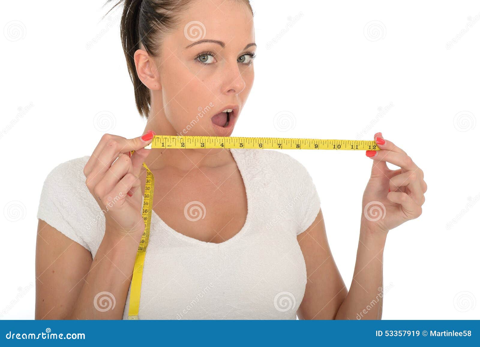 Healthy Young Woman Holding a Yellow Tape Measure Stock Image Image