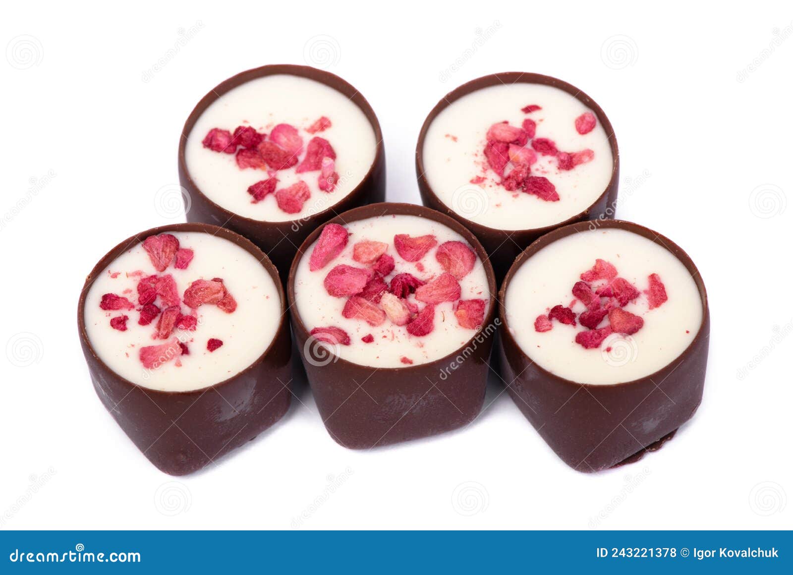 Heap of Chocolate Glazed Sweets with Fruit Pieces Isolated Stock Photo