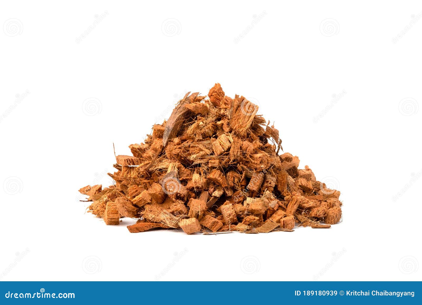 Heap of Coconut Husk Chips on White Background ,Use for Planting