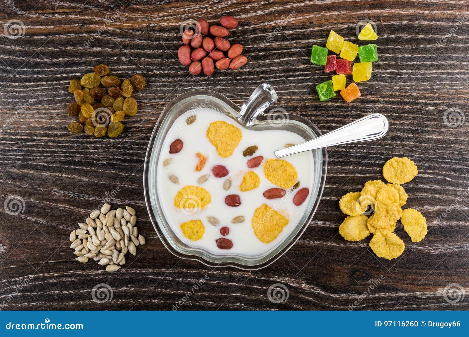 Heap of Different Ingredients for Muesli and Yogurt in Bowl Stock Photo ...