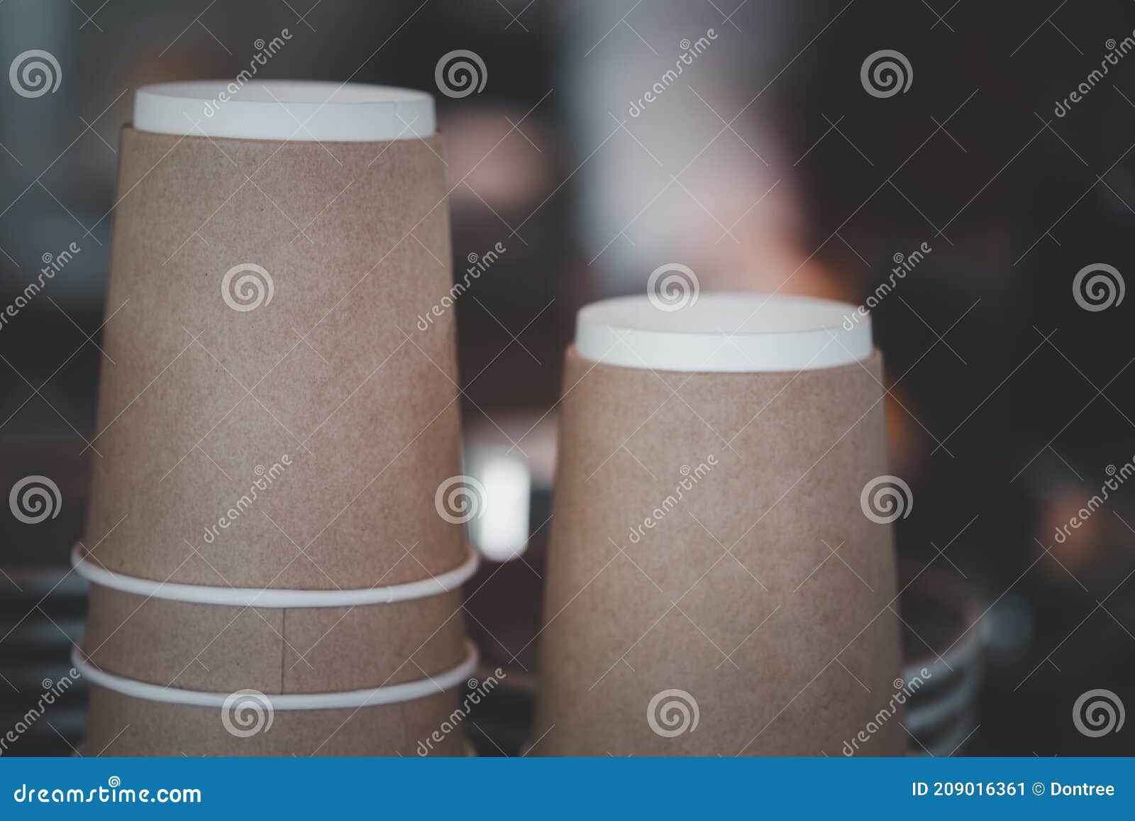 Heap of Disposable Recycling Paper Cup on Coffee Machine Stock Image