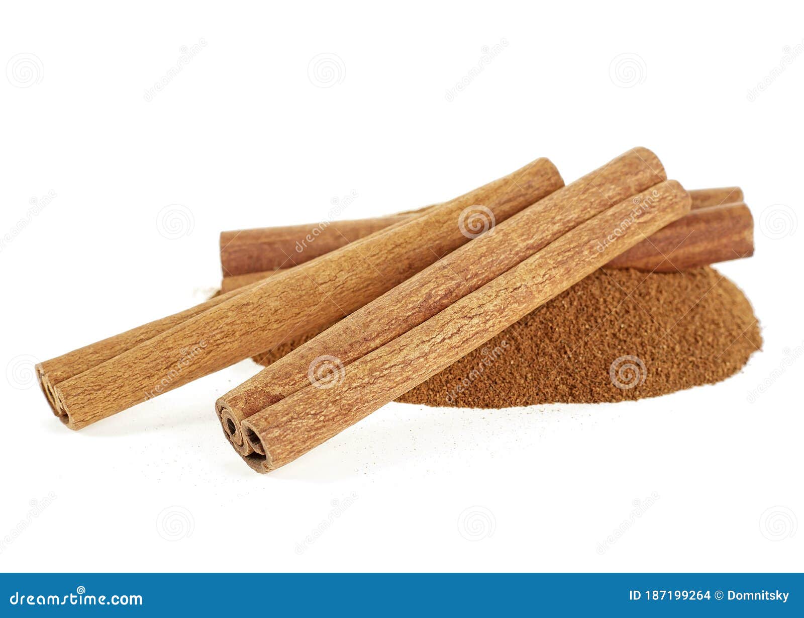 Heap Of Ground Cinnamon And Cinnamon Sticks Isolated On White Background. Cassia Stock Photo