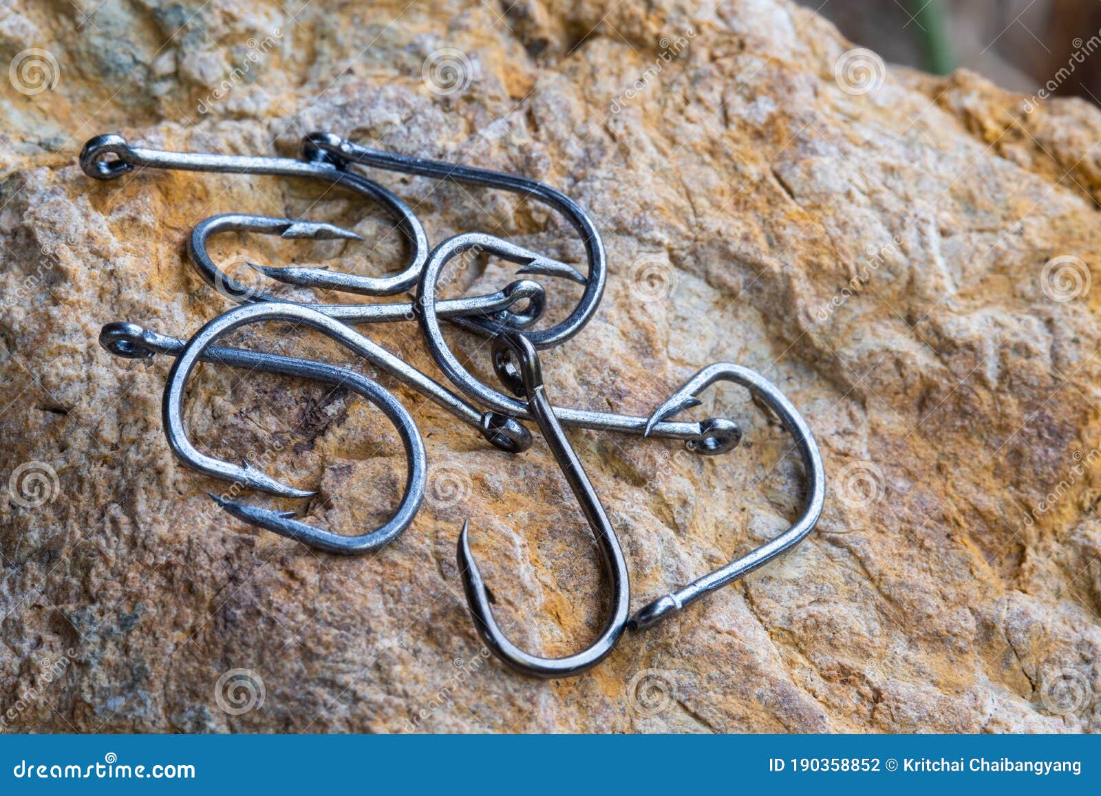 Heap of Hooks on the Rock.metal Hook for Fishing Stock Photo Image of