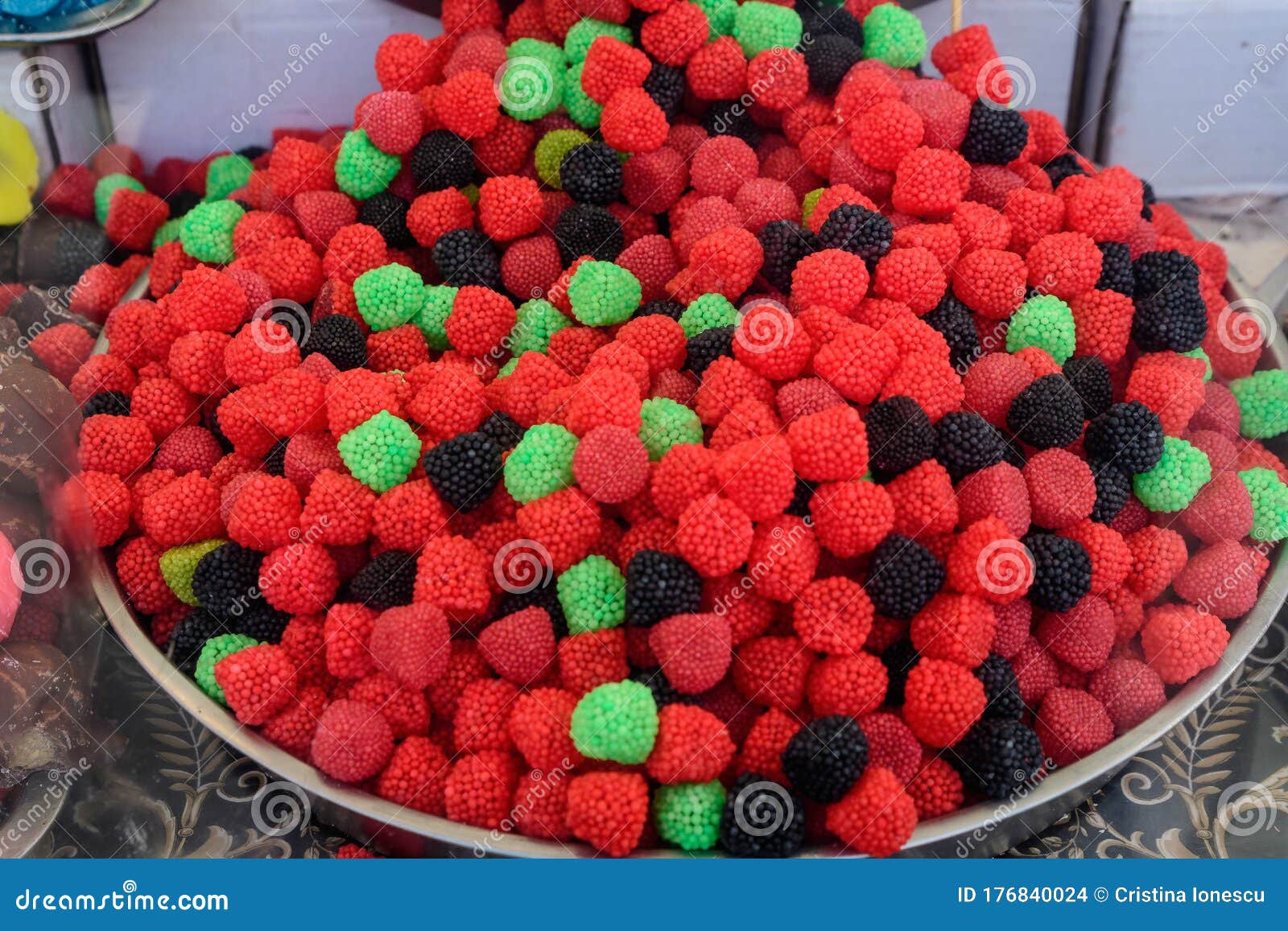 Heap of Mixed Pieces of Turkish Candy Jelly Sweets with Red Fruits