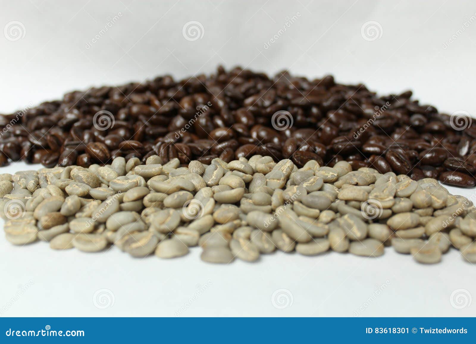 Unroasted Light Brown Coffee Beans, Full Barrel, Metal Scooper Stock