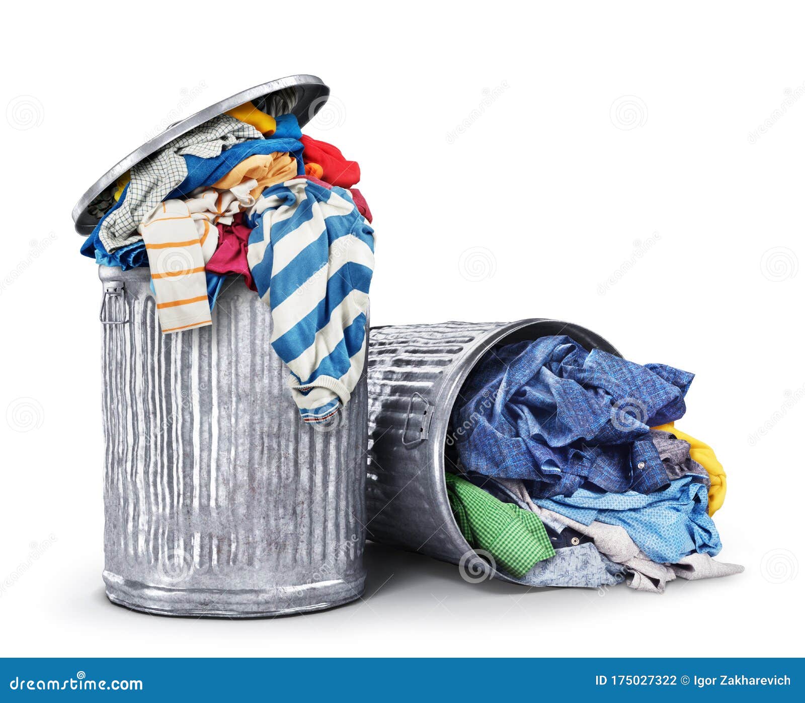 Heaps of Clothes in Iron Dumpsters Isolated on a White Background