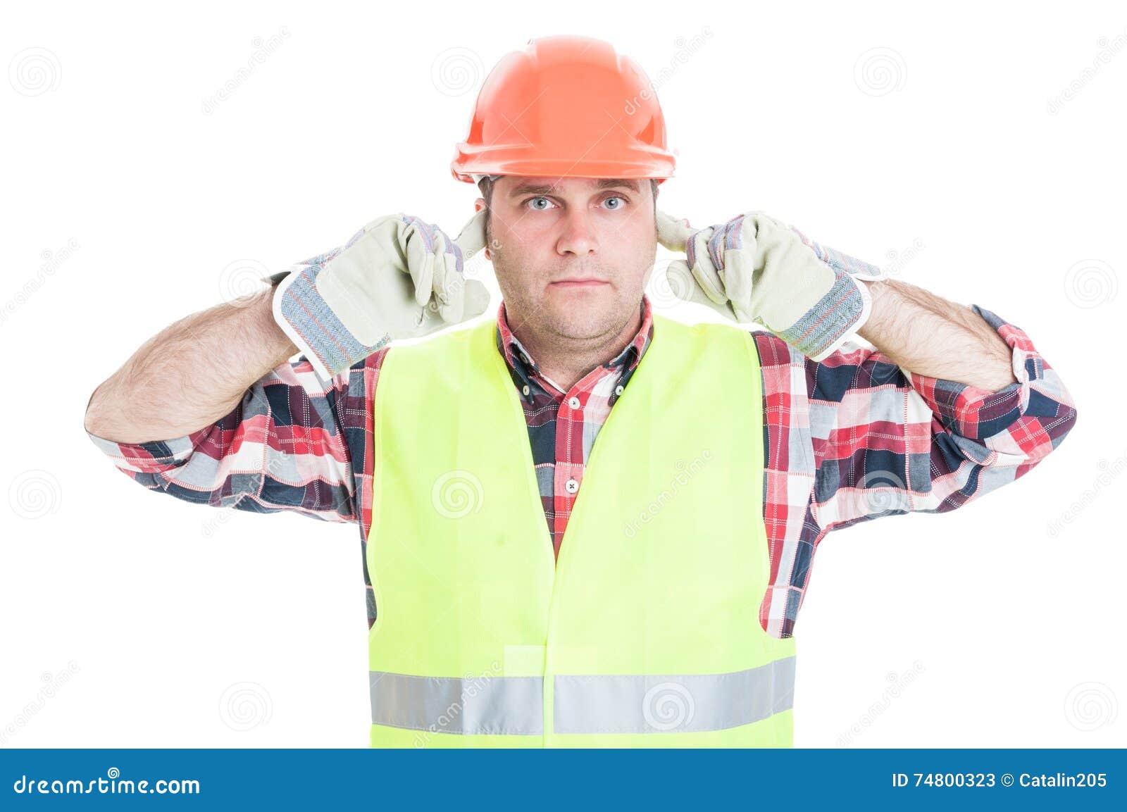 Hear No Evil Concept with Attractive Male Builder Stock Image - Image ...