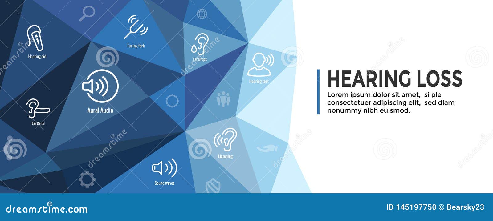 Hearing Aid or Loss Web Header Banner W Sound Wave Images Set Stock