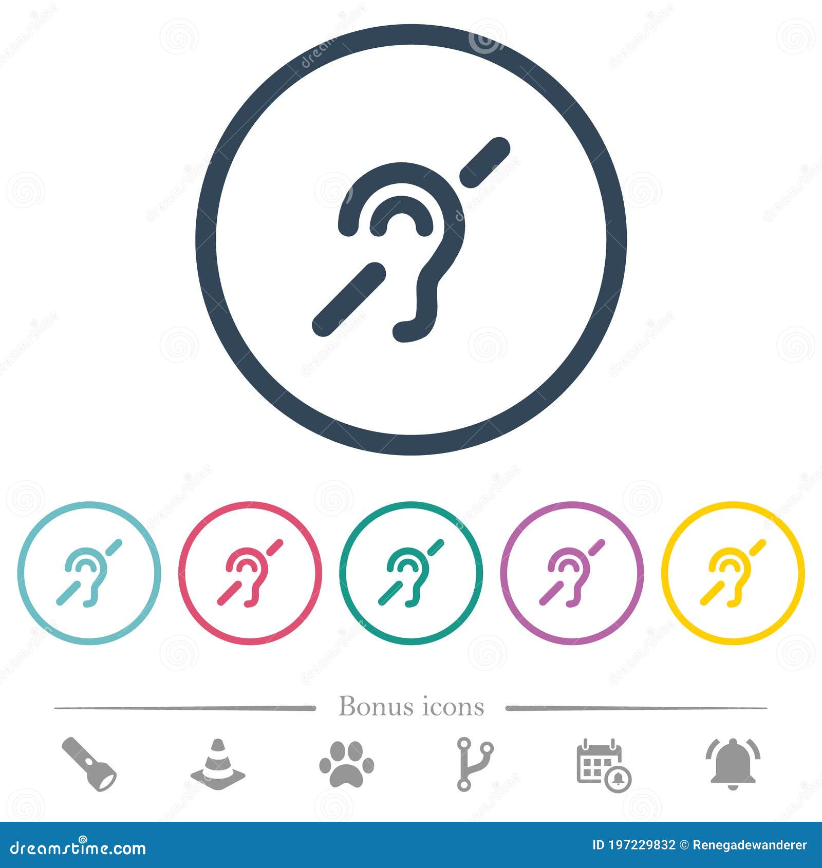 hearing impaired flat color icons in round outlines