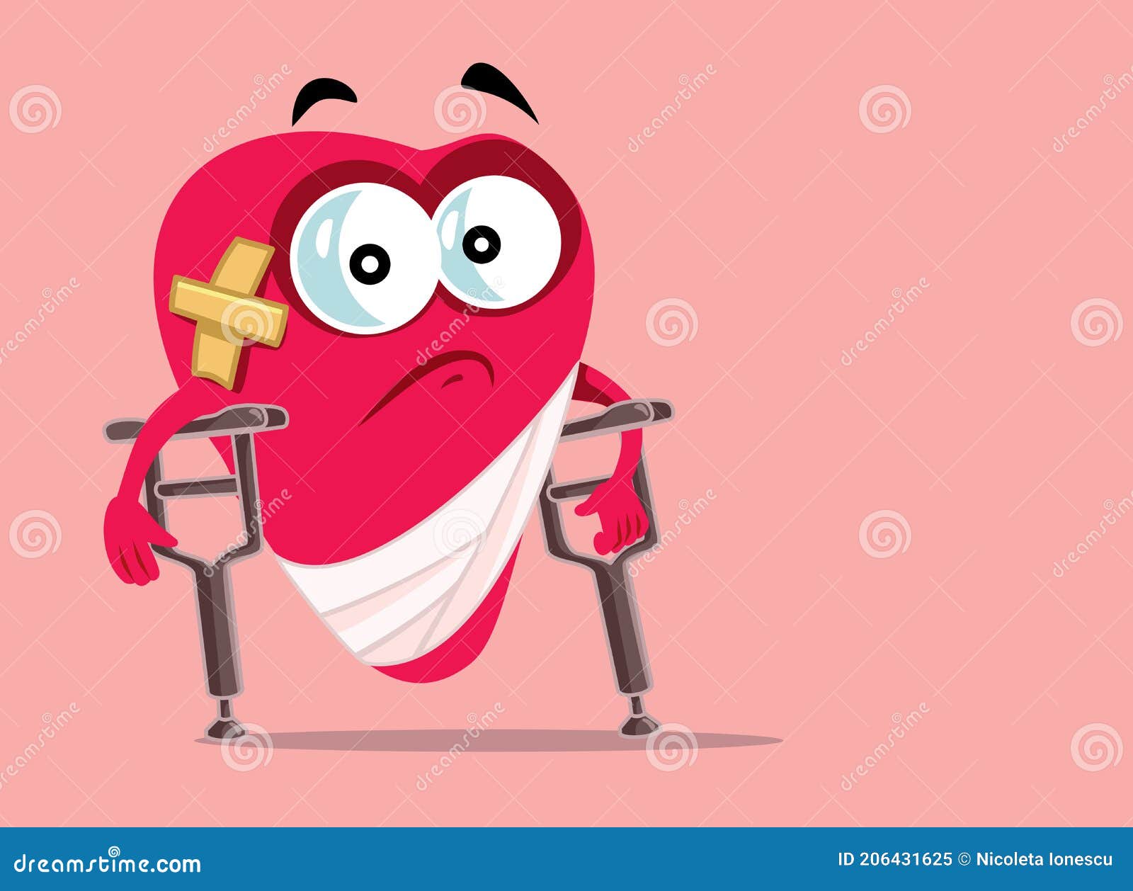 Hurt Heart Walking with Crutches Vector Cartoon Stock Vector ...