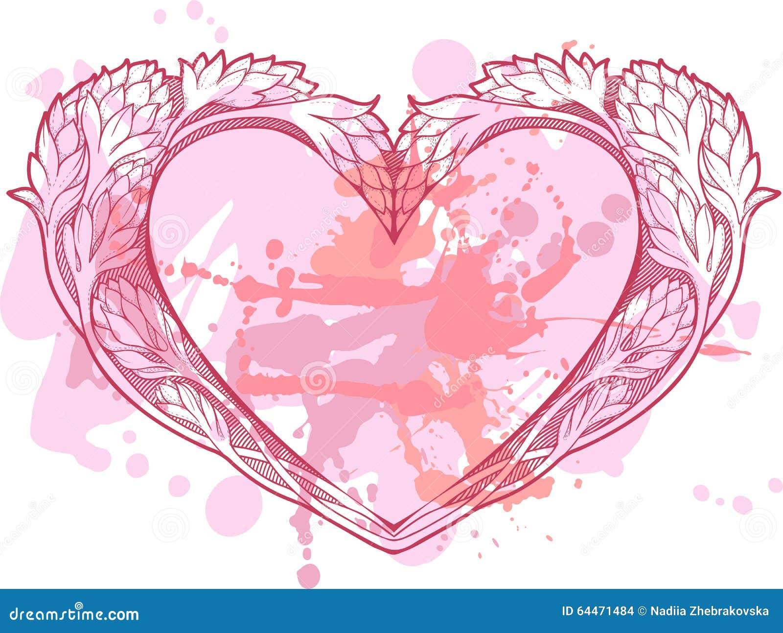 Heart in Art Nouveau Style with Blots of Paint Stock Vector