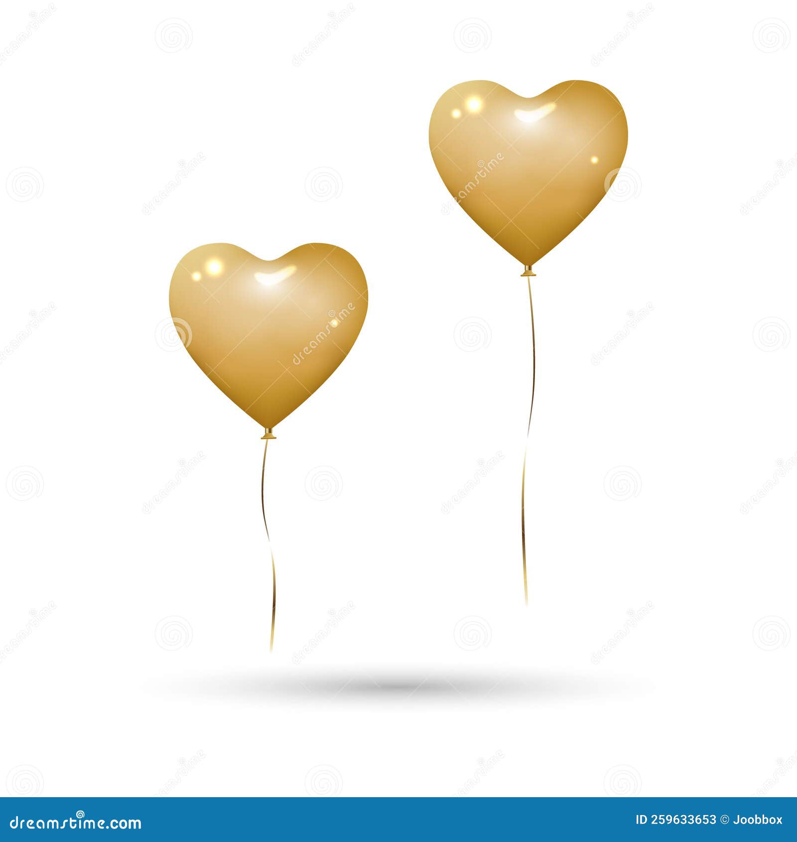 Heart Balloons in Gold Solid Colour with Gold Ribbons. Isolated on ...