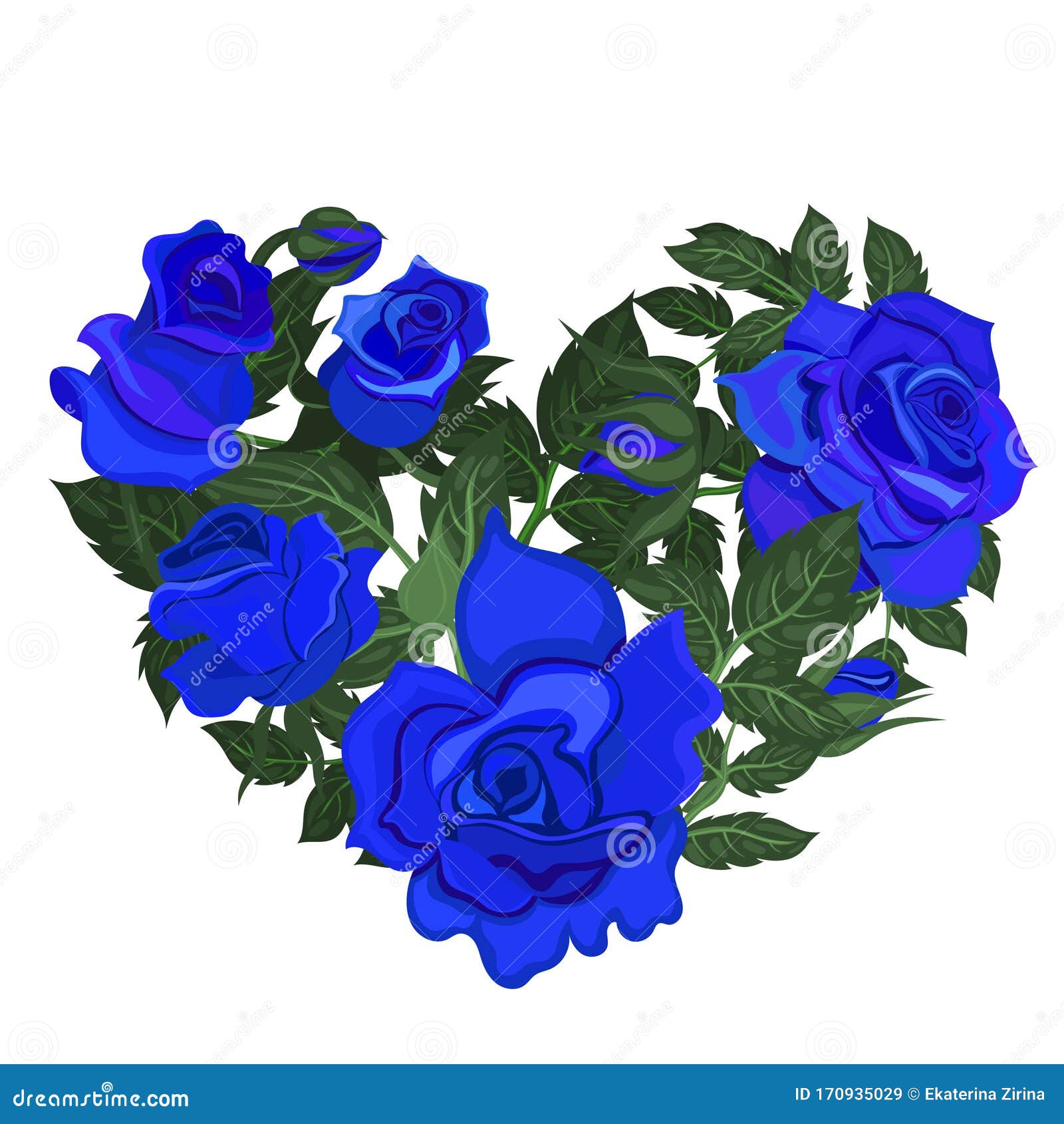 Heart of Blue Roses Isolated on a White Background. Vector Graphics ...