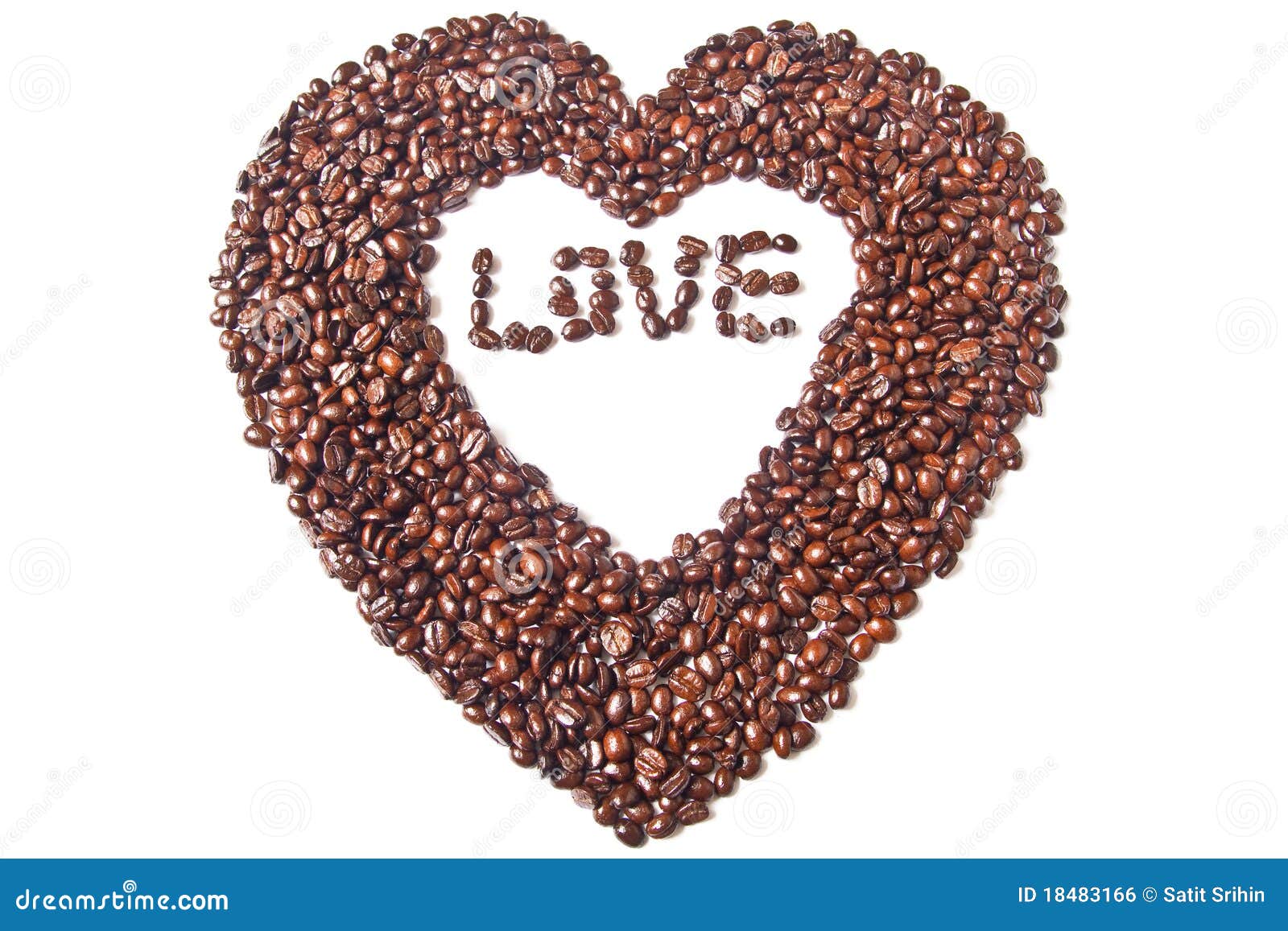 Heart from Brown Coffee Beans and Word of Love Stock Photo Image of