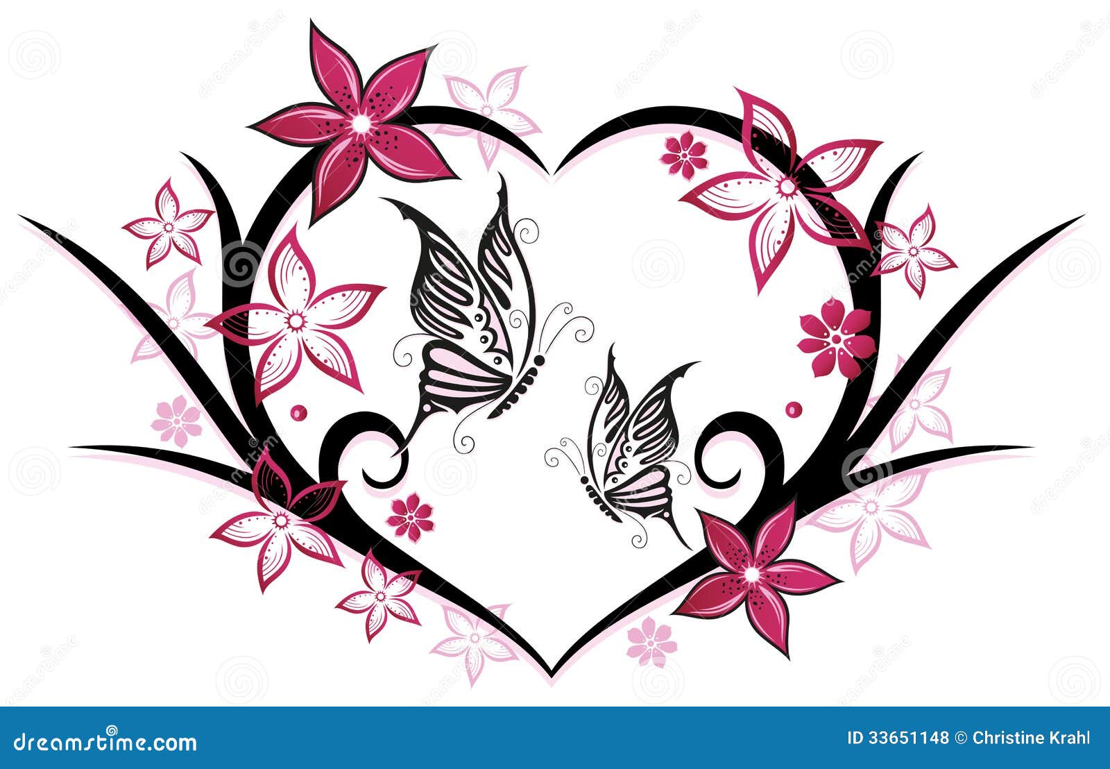 Heart, Butterflies, Flowers Stock Vector - Image: 33651148