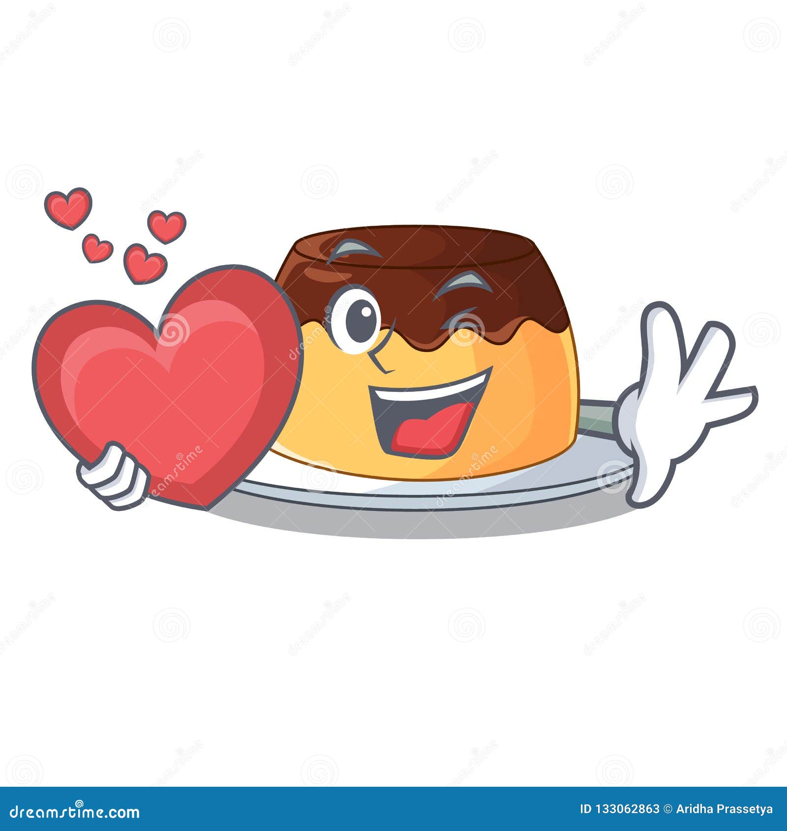 With Heart Caramel Chocolate Pudding on Cartoon Funny Stock Vector