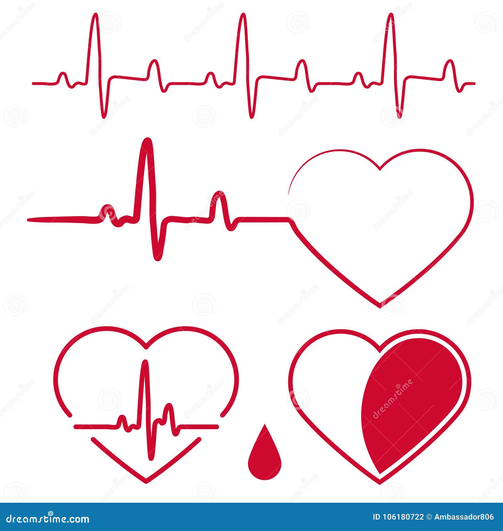 heart cardiogram waves,heartbeat graph red sign, one line