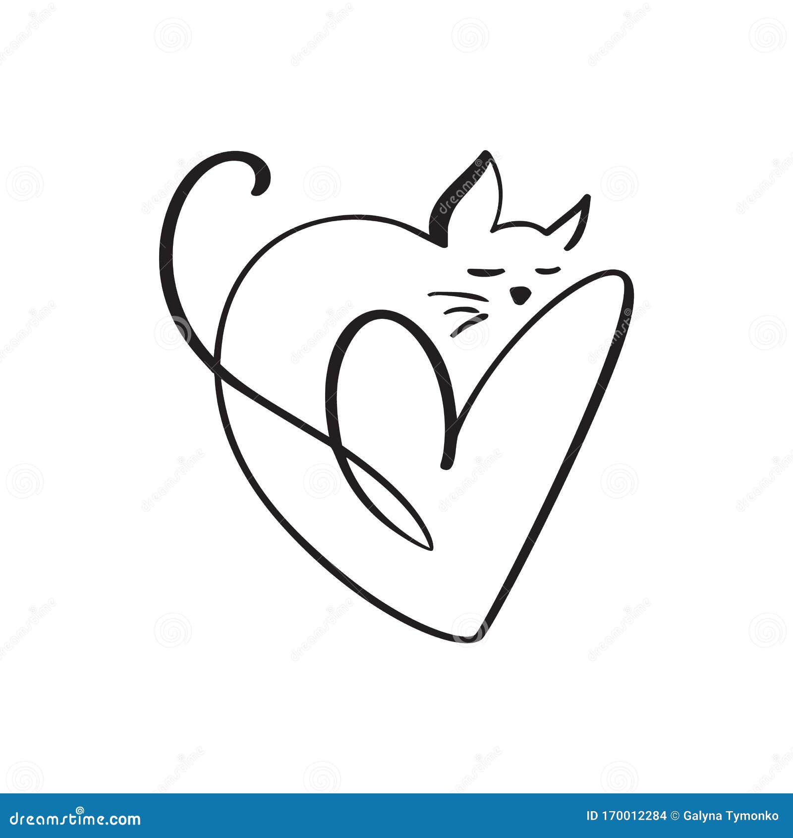 Heart and Cat Love Logo Sign. Design Flourish Element for Valentine ...