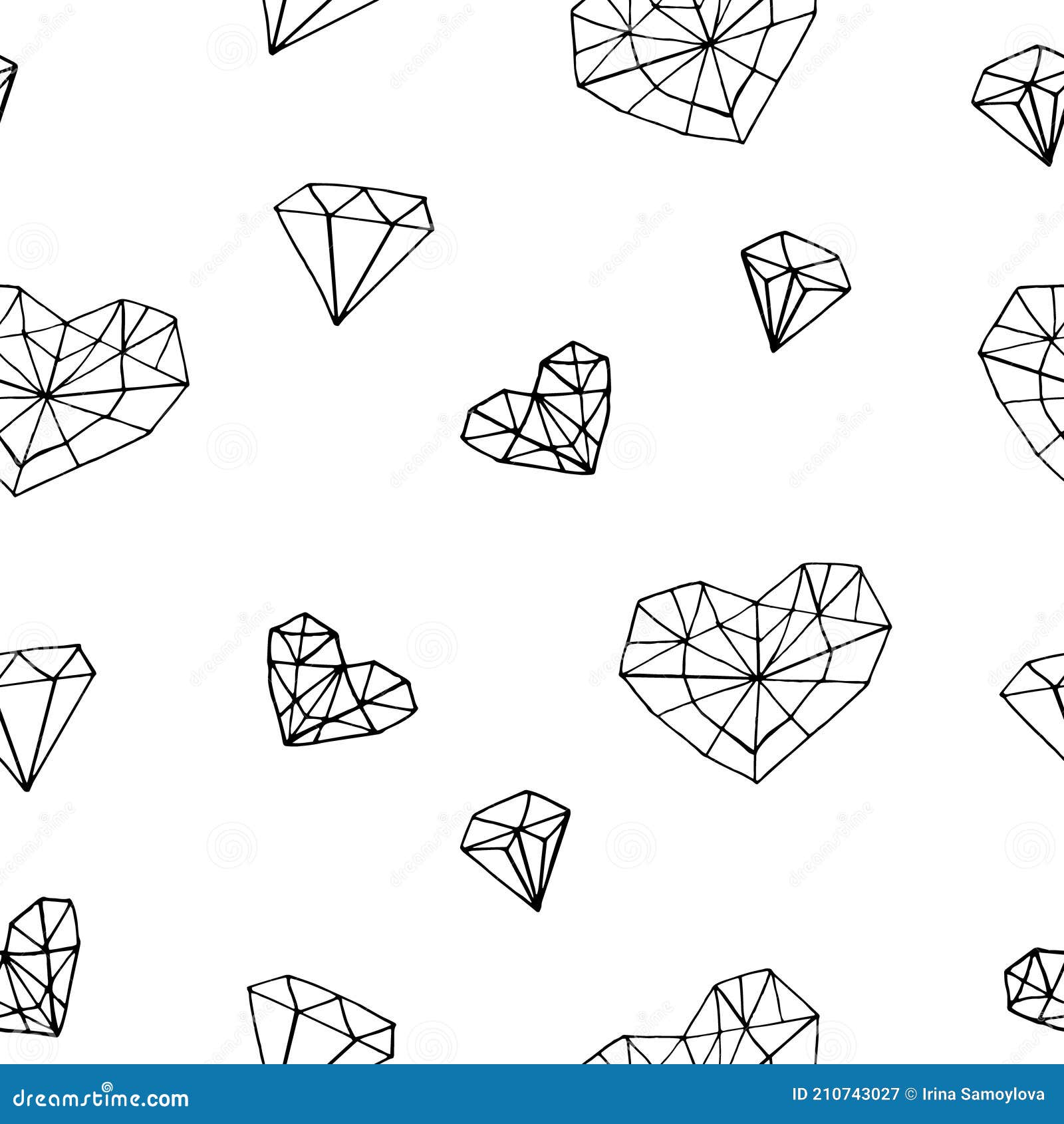 Heart Crystal Seamless Pattern. Wallpaper, Wrapping Paper, Textile. Sketch  Hand Drawn Doodle Style. Minimalism, Monochrome. Love, Stock Illustration -  Illustration of design, graphic: 210743027
