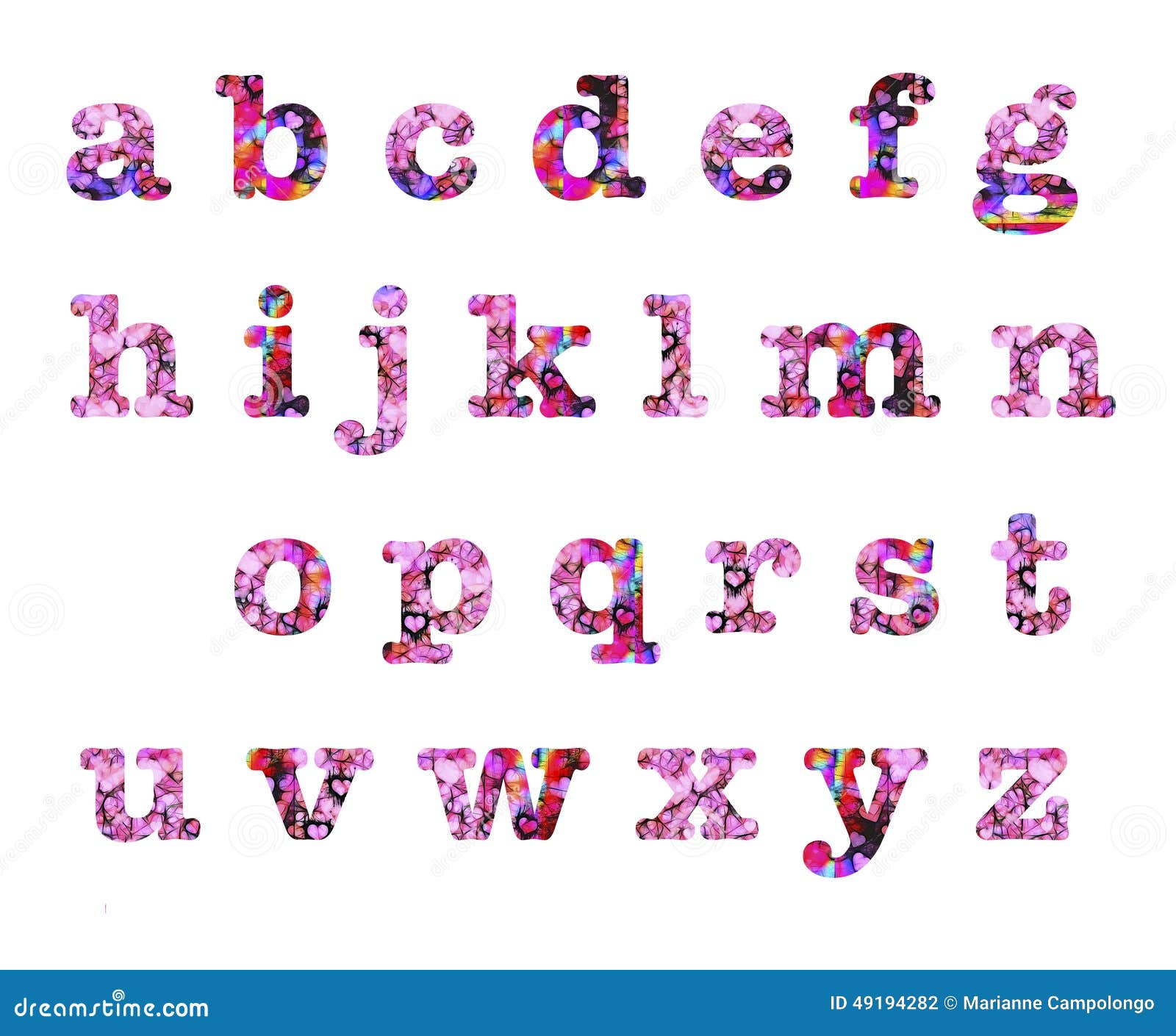 Heart Design Lower Case Letters Alphabet Stock Illustration - Image ...